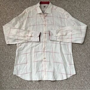 Men’s Linen Cream Casual Button-down Shirt L/XL